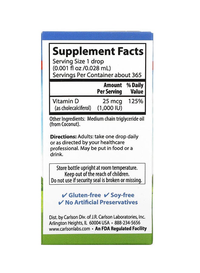 Carlson Labs - Super Daily D3 Drop 1,000 IU, 0.35 fl oz (10.3 ml) - Image 1