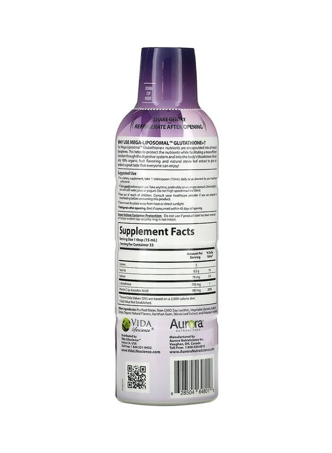 Aurora Nutrascience - Organic Fruit Flavour Mega-Liposomal Glutathione Dietary Supplement 750 mg, 16 fl oz (480 ml) - Image 1