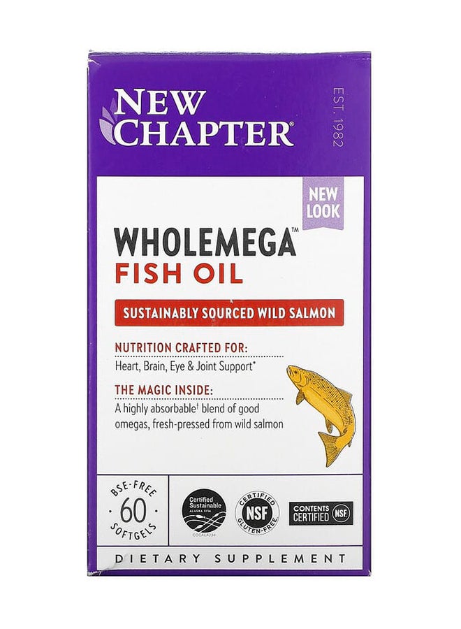 New Chapter Wholemega Extra Virgin Wild Alaskan Salmon Oil Fish Oil-60 Softgels - Image 1
