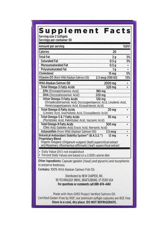 New Chapter Wholemega Extra Virgin Wild Alaskan Salmon Oil Fish Oil-60 Softgels - Image 2