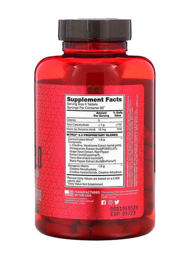 BSN - Nitrix 2.0, Concentrated Nitric Oxide Precursor, 180 Tablets - Image 1