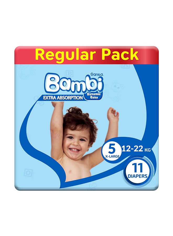 Sanita Bambi - Extra Absorption Dynamic Baby Diapers, Size 5, 12 - 22 Kg, 11 Count - X Large - Image 1