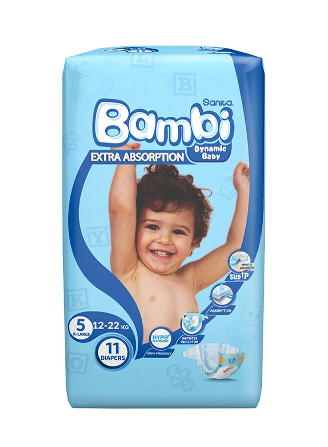 Sanita Bambi - Extra Absorption Dynamic Baby Diapers, Size 5, 12 - 22 Kg, 11 Count - X Large - Image 1