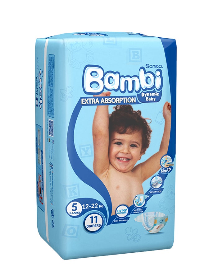 Sanita Bambi - Extra Absorption Dynamic Baby Diapers, Size 5, 12 - 22 Kg, 11 Count - X Large - Image 1