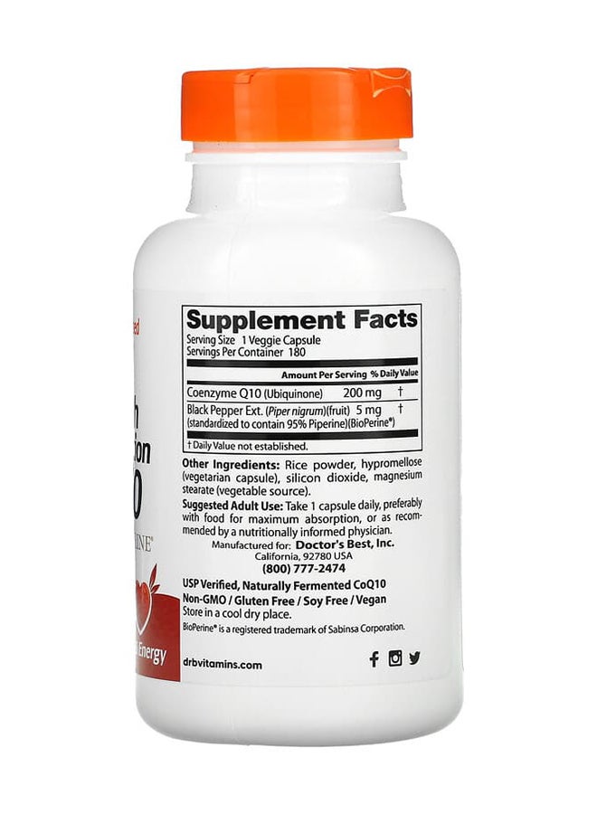 Doctor's BEST - High Absorption CoQ10 With BioPerine 200mg Dietary Supplement - 180 Capsules - Image 1