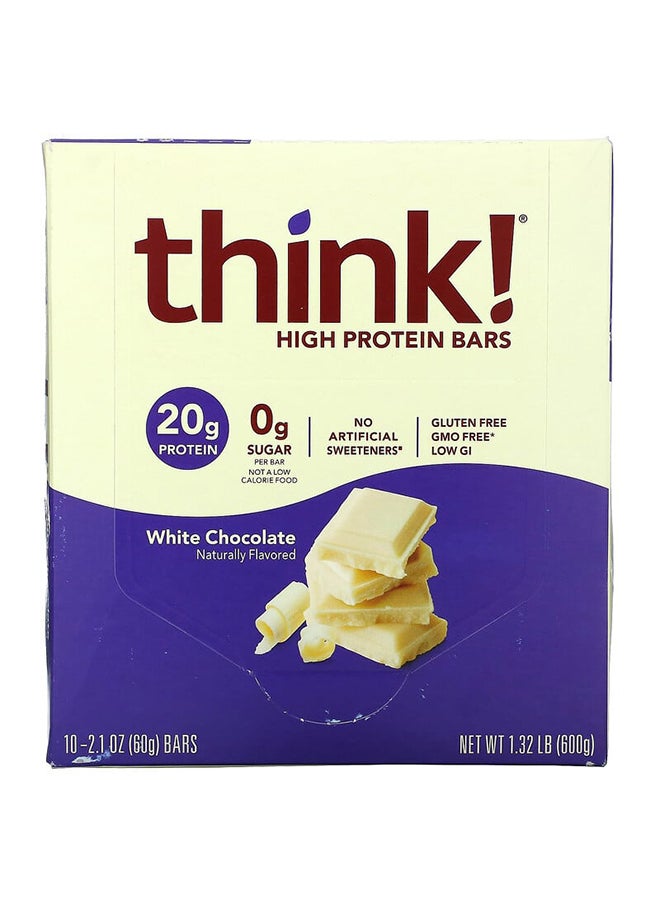thinkThin - Pack Of 10 High Protein Nutrition Bar - White Chocolate 10 Bars, 2.1 oz (60 g) Each - Image 1