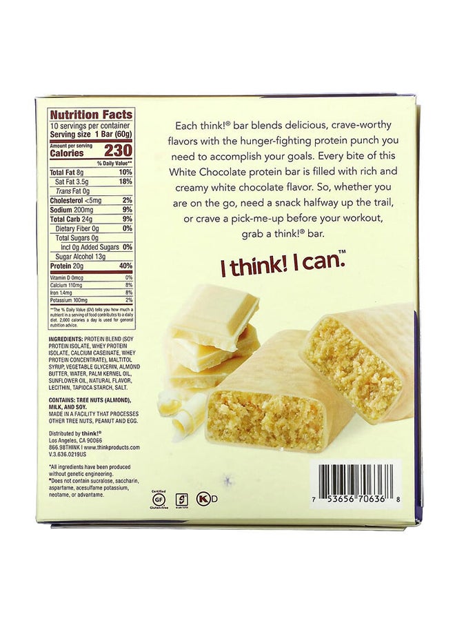 thinkThin - Pack Of 10 High Protein Nutrition Bar - White Chocolate 10 Bars, 2.1 oz (60 g) Each - Image 1