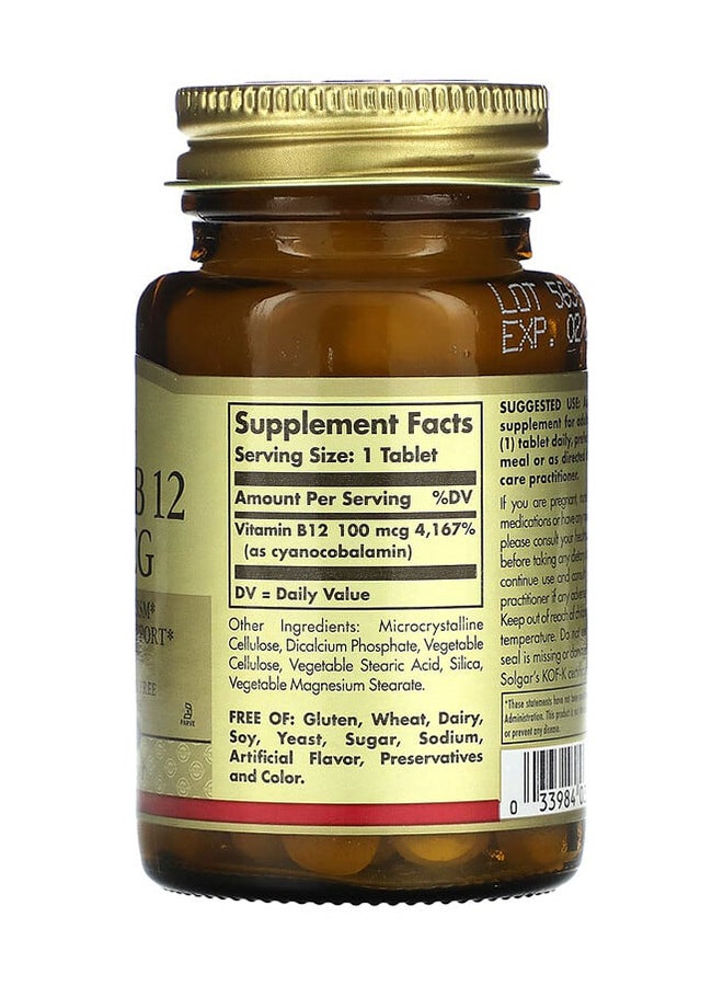 Solgar Vitamin B12 100 mcg Dietary Supplement - 100 Tablets - Image 2
