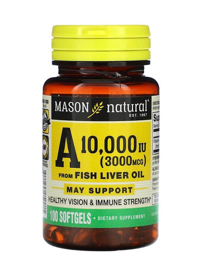 Mason Natural Vitamin A 10000 IU Fish Liver Oil Dietary Supplement - 100 Softgels - Image 1