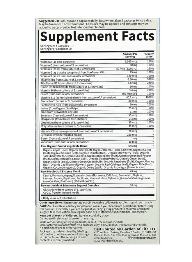 Garden of Life - Garden of Life, Vitamin Code, 50 & Wiser Men, Whole Food Multivitamin, 240 Vegetarian Capsules - Image 1