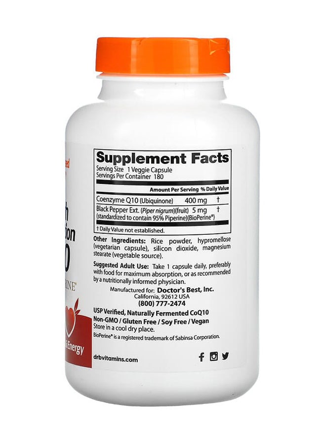 Doctor's BEST - High Absorption CoQ10 With Bioperine 400 mg Dietary Supplement - 180 Veggie Caps - Image 1