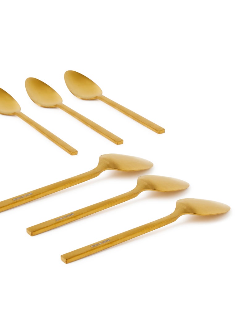 Noon East - 6 Piece Tablespoons Set - Made Of Stainless Steel - Silverware Flatware - Spoons - Spoon Set - Table Spoons - Serves 6 - Design Gold-Lyra Gold-Lyra 6 Pc Table Spoon - Image 1