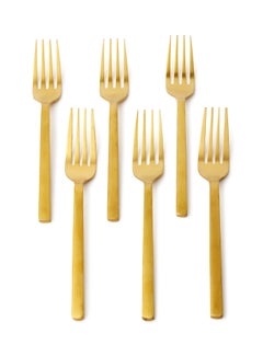 6 Piece Forks Set - Made Of Stainless Steel - Silverware Flatware - Fork Set - Serves 6 - Design Gold-Lyra Gold-Lyra 6 Pc Fork