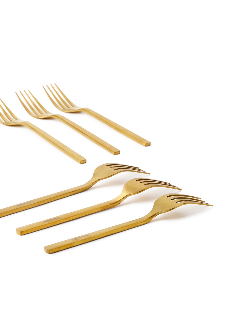 Noon East - 6 Piece Forks Set - Made Of Stainless Steel - Silverware Flatware - Fork Set - Serves 6 - Design Gold-Lyra Gold-Lyra 6 Pc Fork - Image 1