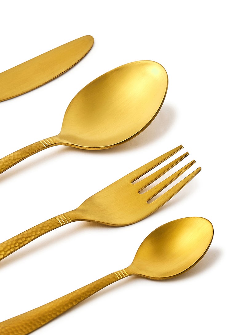Amal - 16 Pc Set 16 Piece Cutlery Set - Made Of Stainless Steel - Silverware Flatware - Spoons And Forks Set, Spoon Set - Table Spoons, Tea Spoons, Forks, Knives - Serves 4 - Design Gold Aster Gold Aster - Image 1