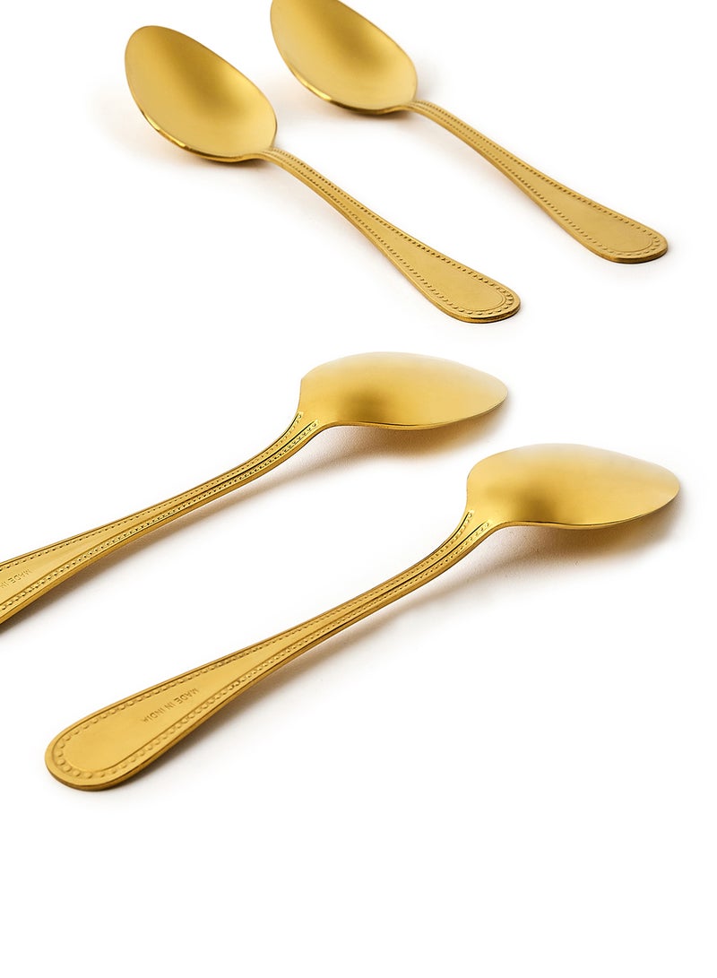 Amal - 4 Piece Tablespoons Set - Made Of Stainless Steel - Silverware Flatware - Spoons - Spoon Set - Table Spoons - Serves 4 - Design Gold Mallow Gold Mallow 4 Pc Table Spoon - Image 1