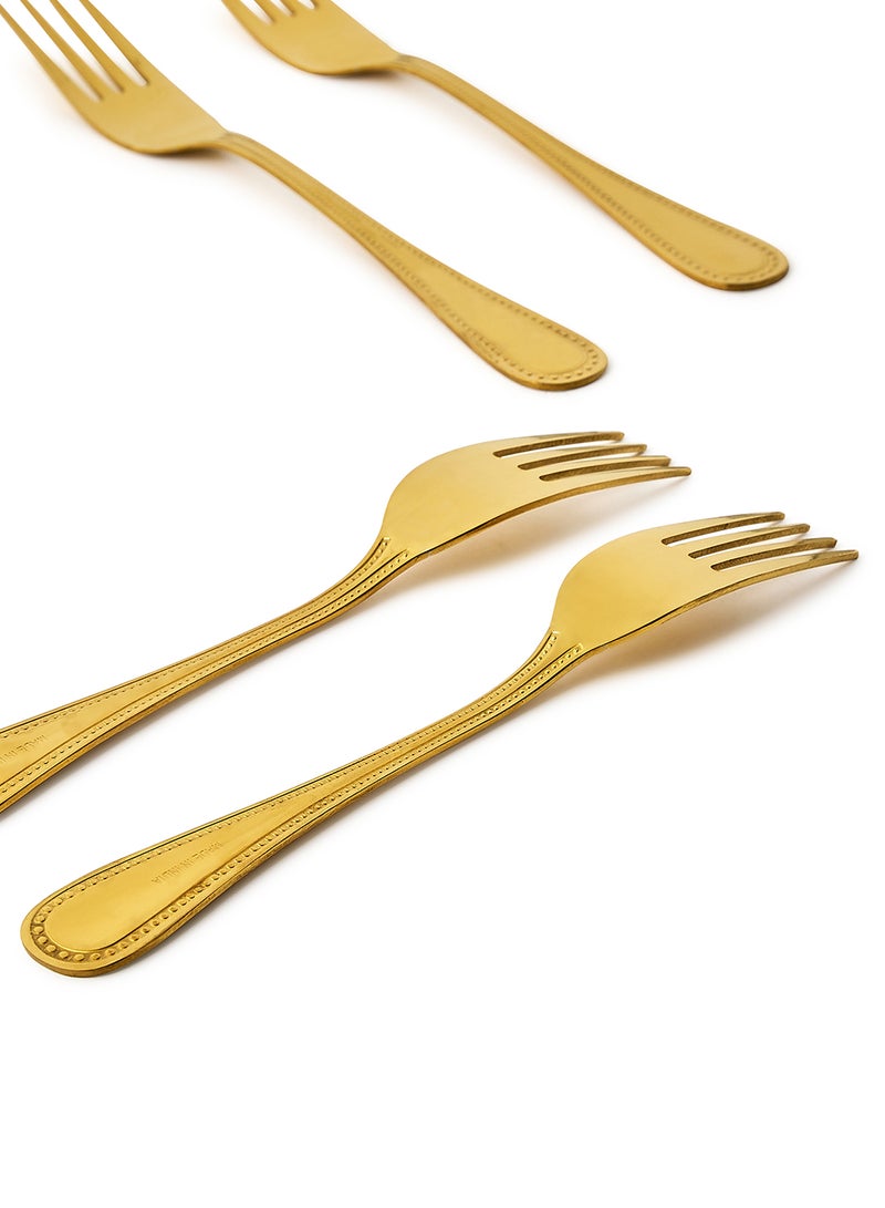Amal - 4 Piece Forks Set - Made Of Stainless Steel - Silverware Flatware - Fork Set - Serves 4 - Design Gold Mallow Gold Mallow 4 Pc Fork - Image 1