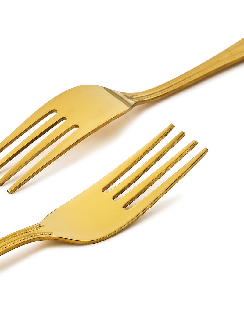 Amal - 4 Piece Forks Set - Made Of Stainless Steel - Silverware Flatware - Fork Set - Serves 4 - Design Gold Mallow Gold Mallow 4 Pc Fork - Image 1