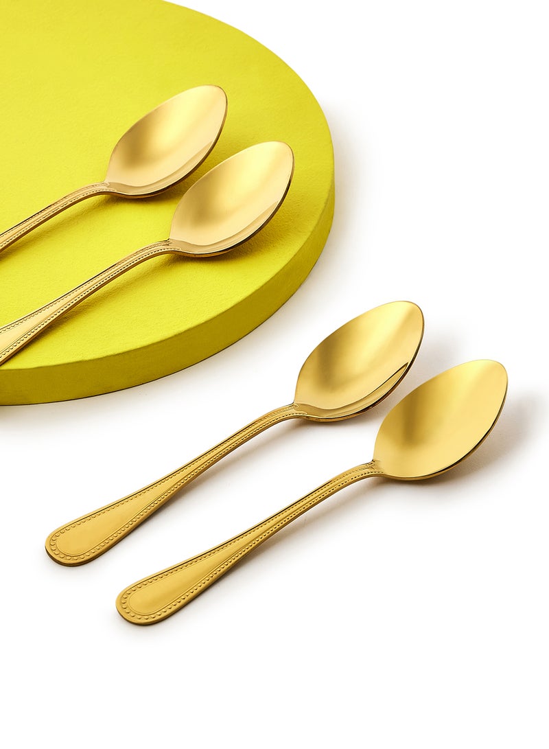 Amal - 4 Piece Tablespoons Set - Made Of Stainless Steel - Silverware Flatware - Spoons - Spoon Set - Table Spoons - Serves 4 - Design Gold Mallow Gold Mallow 4 Pc Table Spoon - Image 1