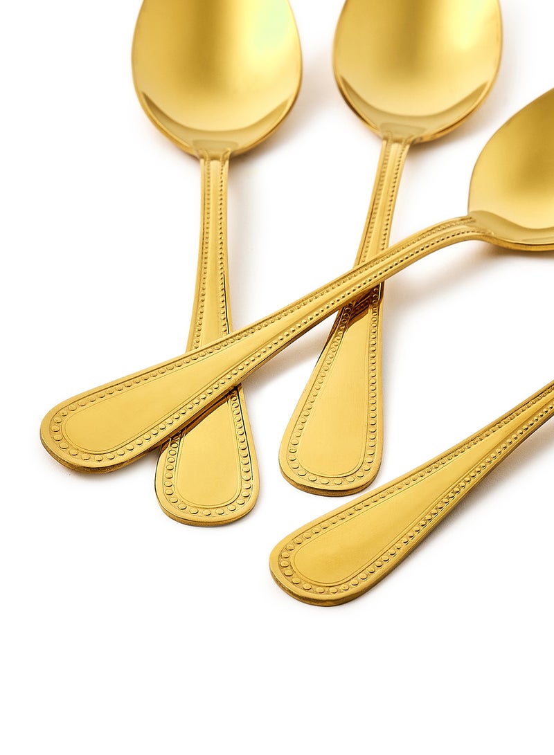 Amal - 4 Piece Tablespoons Set - Made Of Stainless Steel - Silverware Flatware - Spoons - Spoon Set - Table Spoons - Serves 4 - Design Gold Mallow Gold Mallow 4 Pc Table Spoon - Image 1