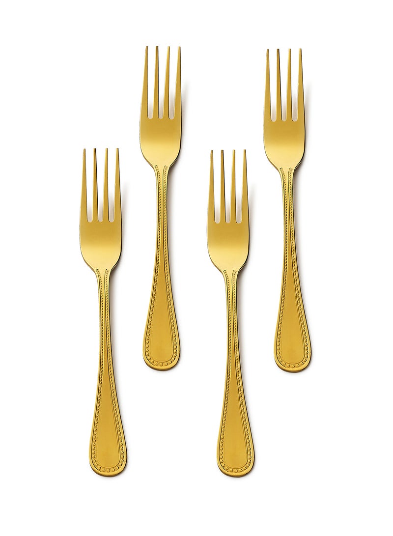 Amal - 4 Piece Forks Set - Made Of Stainless Steel - Silverware Flatware - Fork Set - Serves 4 - Design Gold Mallow Gold Mallow 4 Pc Fork - Image 1