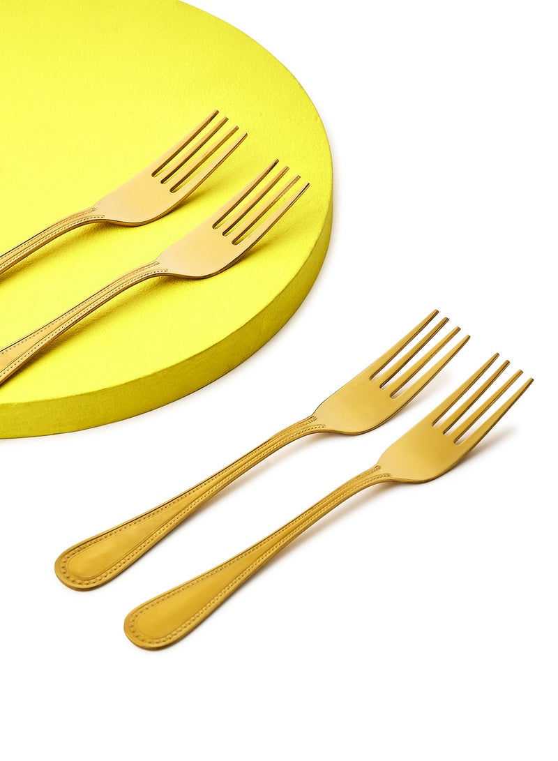 Amal - 4 Piece Forks Set - Made Of Stainless Steel - Silverware Flatware - Fork Set - Serves 4 - Design Gold Mallow Gold Mallow 4 Pc Fork - Image 1