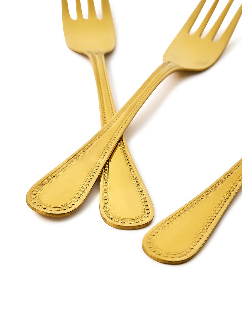 Amal - 4 Piece Forks Set - Made Of Stainless Steel - Silverware Flatware - Fork Set - Serves 4 - Design Gold Mallow Gold Mallow 4 Pc Fork - Image 1
