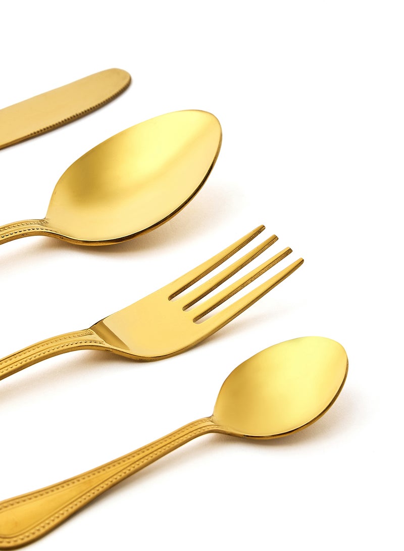 Amal - 16 Pc Set 16 Piece Cutlery Set - Made Of Stainless Steel - Silverware Flatware - Spoons And Forks Set, Spoon Set - Table Spoons, Tea Spoons, Forks, Knives - Serves 4 - Design Gold Mallow Gold Mallow - Image 1