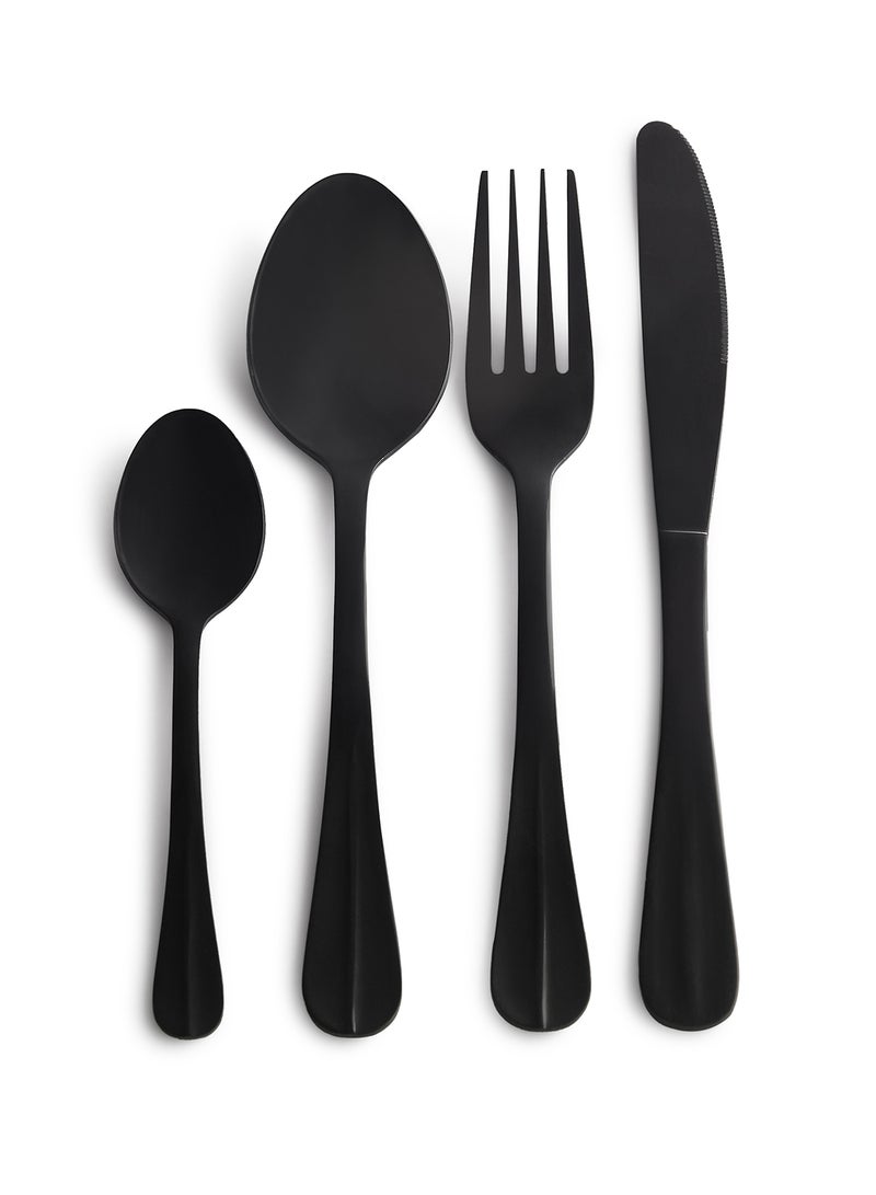 Noon East - 24 Pc Set 24 Piece Cutlery Set - Made Of Stainless Steel - Silverware Flatware - Spoons And Forks Set, Spoon Set - Table Spoons, Tea Spoons, Forks, Knives - Serves 6 - Design Black Flowrish Black Flowrish - Image 1