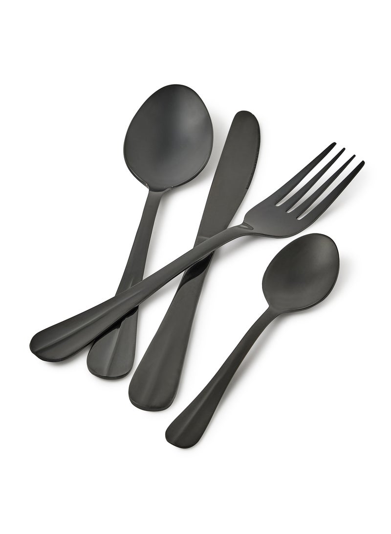 Noon East - 24 Pc Set 24 Piece Cutlery Set - Made Of Stainless Steel - Silverware Flatware - Spoons And Forks Set, Spoon Set - Table Spoons, Tea Spoons, Forks, Knives - Serves 6 - Design Black Flowrish Black Flowrish - Image 1
