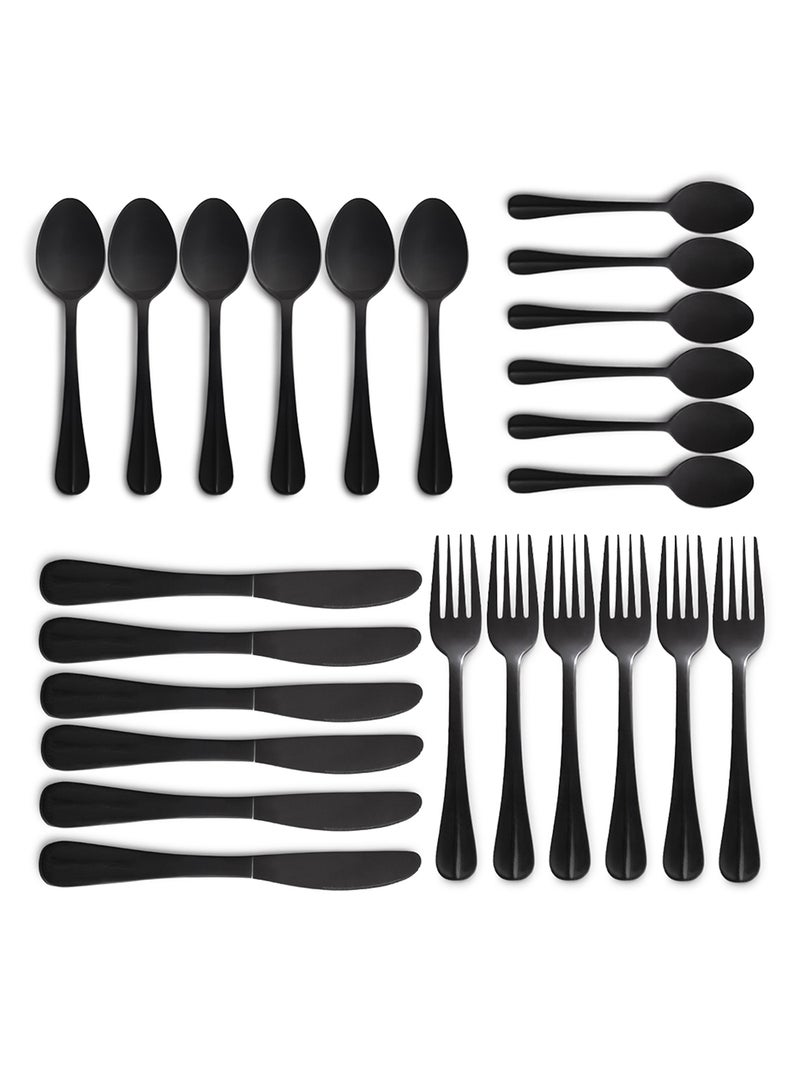 Noon East - 24 Pc Set 24 Piece Cutlery Set - Made Of Stainless Steel - Silverware Flatware - Spoons And Forks Set, Spoon Set - Table Spoons, Tea Spoons, Forks, Knives - Serves 6 - Design Black Flowrish Black Flowrish - Image 1