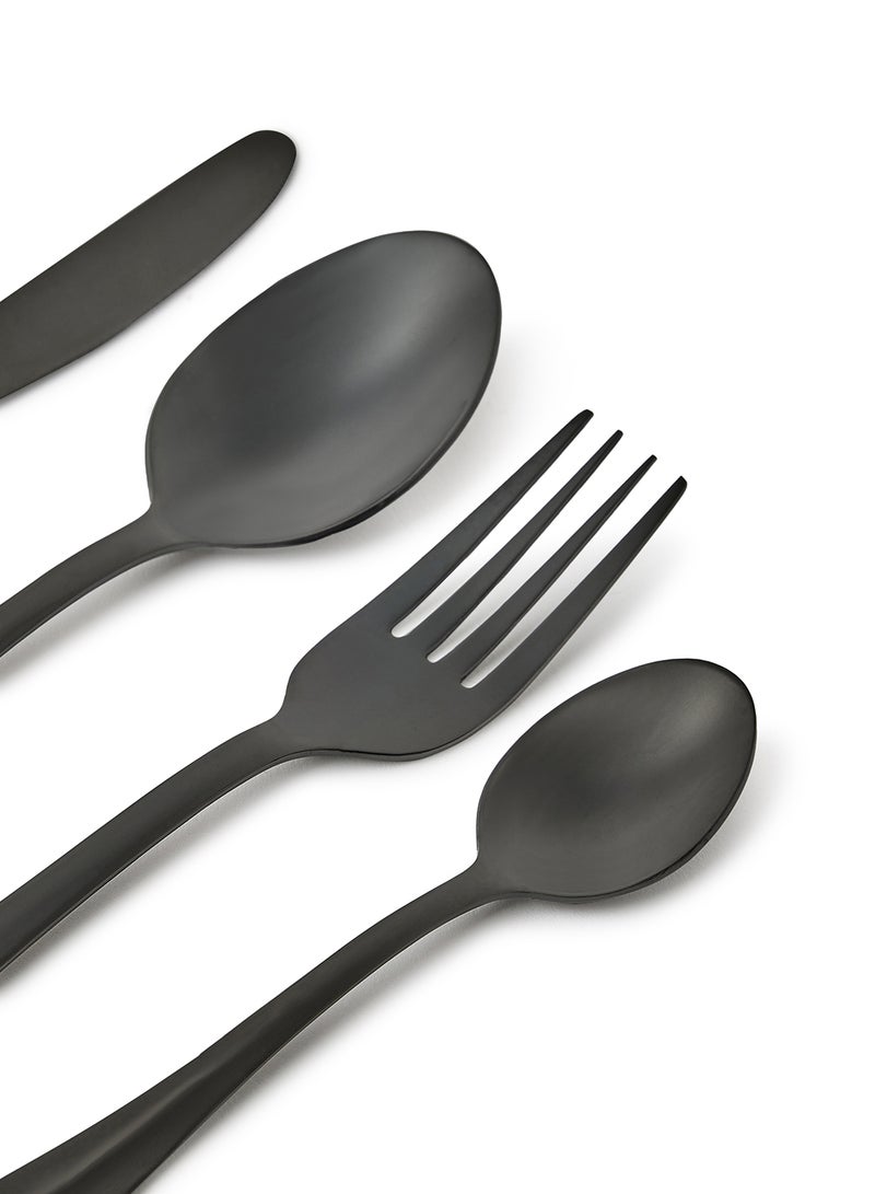 Noon East - 24 Pc Set 24 Piece Cutlery Set - Made Of Stainless Steel - Silverware Flatware - Spoons And Forks Set, Spoon Set - Table Spoons, Tea Spoons, Forks, Knives - Serves 6 - Design Black Flowrish Black Flowrish - Image 1