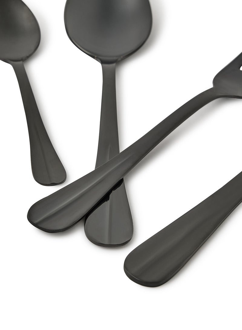Noon East - 24 Pc Set 24 Piece Cutlery Set - Made Of Stainless Steel - Silverware Flatware - Spoons And Forks Set, Spoon Set - Table Spoons, Tea Spoons, Forks, Knives - Serves 6 - Design Black Flowrish Black Flowrish - Image 1