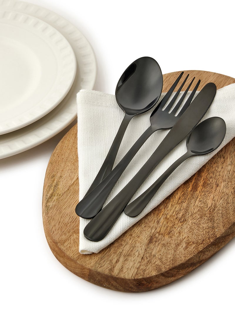 Noon East - 24 Pc Set 24 Piece Cutlery Set - Made Of Stainless Steel - Silverware Flatware - Spoons And Forks Set, Spoon Set - Table Spoons, Tea Spoons, Forks, Knives - Serves 6 - Design Black Flowrish Black Flowrish - Image 1