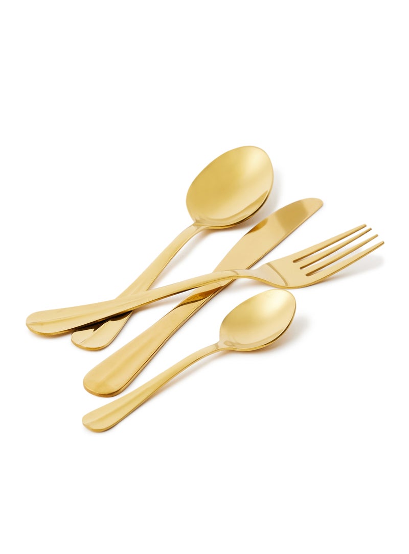 Noon East - 16 Pc Set 16 Piece Cutlery Set - Made Of Stainless Steel - Silverware Flatware - Spoons And Forks Set, Spoon Set - Table Spoons, Tea Spoons, Forks, Knives - Serves 4 - Design Gold Flowrish Gold Flowrish - Image 1