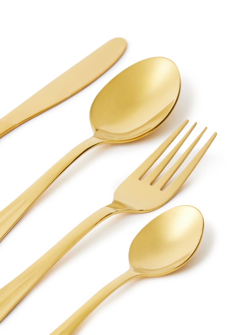 Noon East - 16 Pc Set 16 Piece Cutlery Set - Made Of Stainless Steel - Silverware Flatware - Spoons And Forks Set, Spoon Set - Table Spoons, Tea Spoons, Forks, Knives - Serves 4 - Design Gold Flowrish Gold Flowrish - Image 1