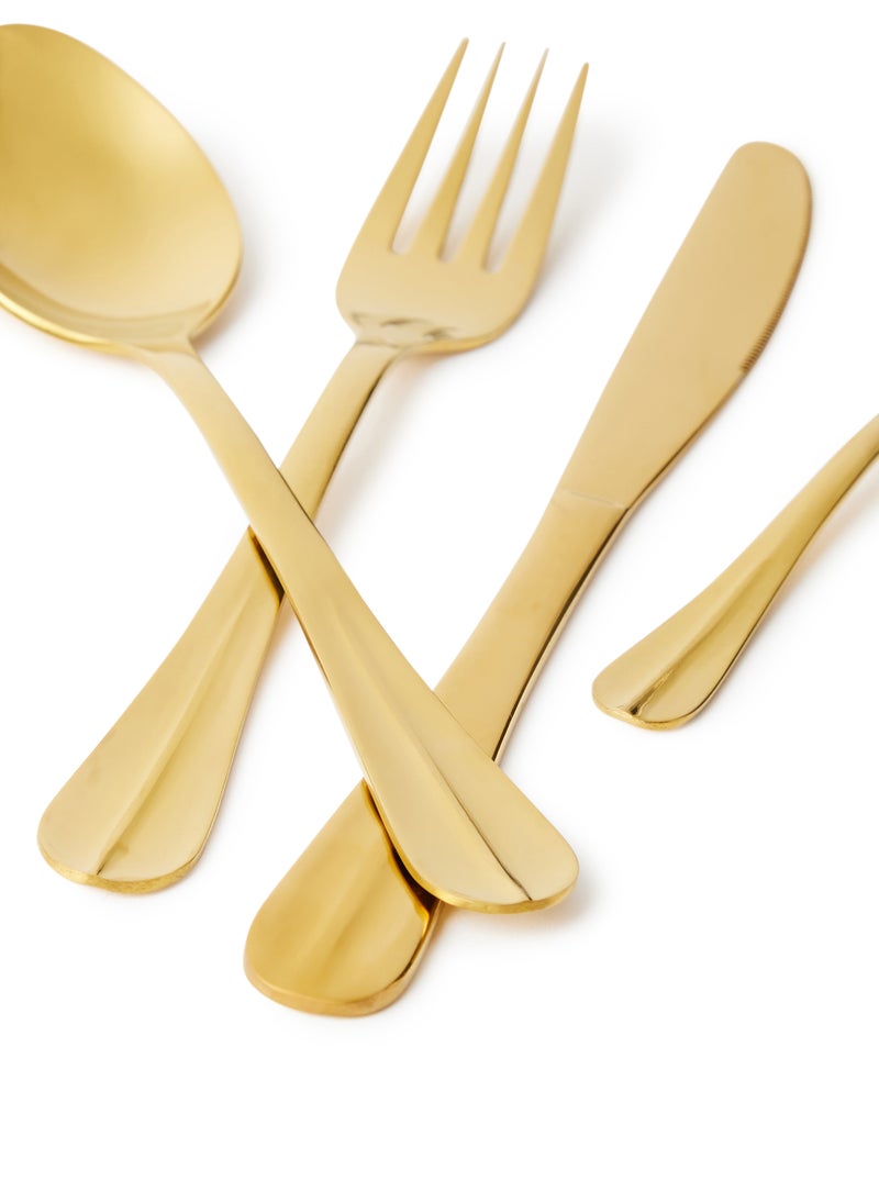 Noon East - 16 Pc Set 16 Piece Cutlery Set - Made Of Stainless Steel - Silverware Flatware - Spoons And Forks Set, Spoon Set - Table Spoons, Tea Spoons, Forks, Knives - Serves 4 - Design Gold Flowrish Gold Flowrish - Image 1