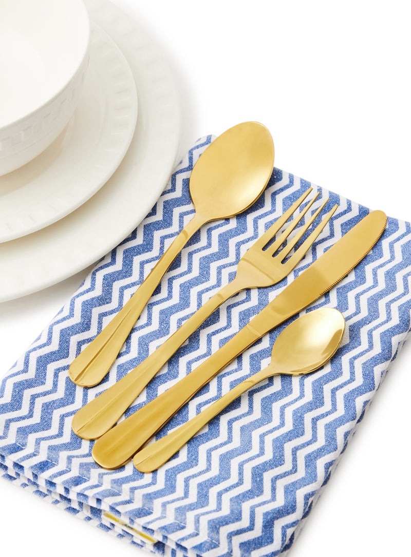 Noon East - 16 Pc Set 16 Piece Cutlery Set - Made Of Stainless Steel - Silverware Flatware - Spoons And Forks Set, Spoon Set - Table Spoons, Tea Spoons, Forks, Knives - Serves 4 - Design Gold Flowrish Gold Flowrish - Image 1