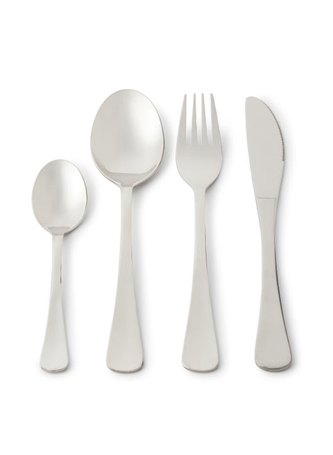 16 Pc Set 16 Piece Cutlery Set - Made Of Stainless Steel - Silverware Flatware - Spoons And Forks Set, Spoon Set - Table Spoons, Tea Spoons, Forks, Knives - Serves 4 - Design Silver Allegro Silver Allegro