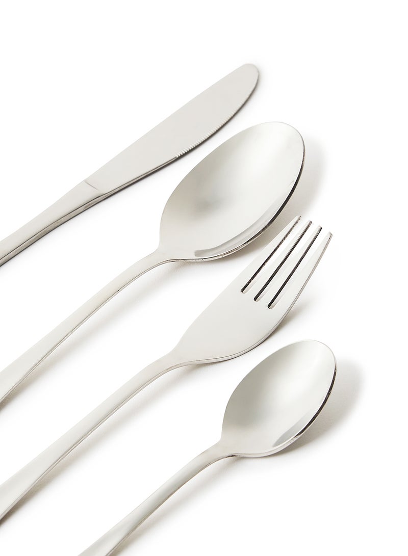 Noon East - 16 Pc Set 16 Piece Cutlery Set - Made Of Stainless Steel - Silverware Flatware - Spoons And Forks Set, Spoon Set - Table Spoons, Tea Spoons, Forks, Knives - Serves 4 - Design Silver Allegro Silver Allegro - Image 1