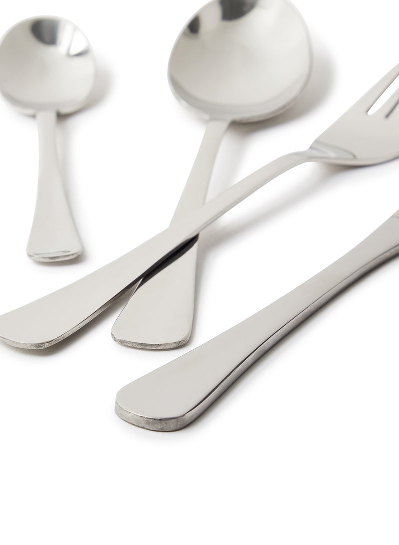 Noon East - 16 Pc Set 16 Piece Cutlery Set - Made Of Stainless Steel - Silverware Flatware - Spoons And Forks Set, Spoon Set - Table Spoons, Tea Spoons, Forks, Knives - Serves 4 - Design Silver Allegro Silver Allegro - Image 1