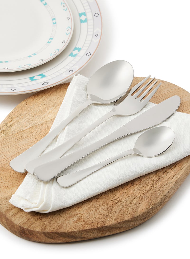 Noon East - 16 Pc Set 16 Piece Cutlery Set - Made Of Stainless Steel - Silverware Flatware - Spoons And Forks Set, Spoon Set - Table Spoons, Tea Spoons, Forks, Knives - Serves 4 - Design Silver Allegro Silver Allegro - Image 1