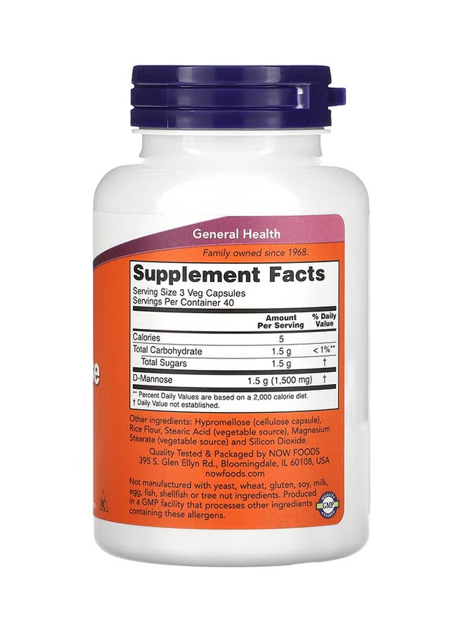 Now Foods - D-Mannose Dietary Supplement - 120 Veg Capsules 500 Mg - Image 1