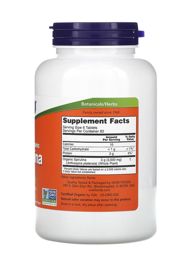 Now Foods - Certified Organic Spirulina 500mg Dietary Supplement - 500 Tablets - Image 1
