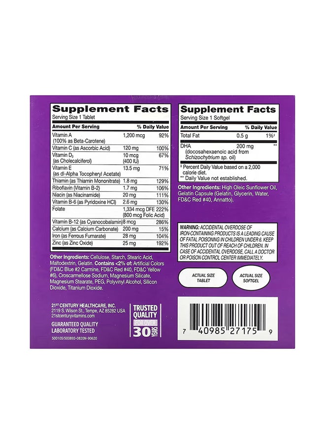 21st CENTURY Prenatal Multivitamin/Mineral Plus DHA Dietary Supplement - 60 Tablets/60 Softgels  - Image 2