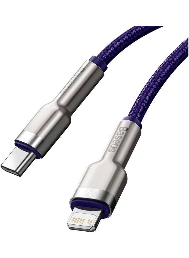 Baseus - USB C to Lightning Braided Nylon Fast Charging Data Transfer Cable 20W Power Delivery for iPhone 14/ 14 Pro Max/ 13 Pro/13 Pro Max/13/13 mini/ iPad 9/ 12 mini/12/12 Pro and All Lightning Series Silver/Purple - Image 1