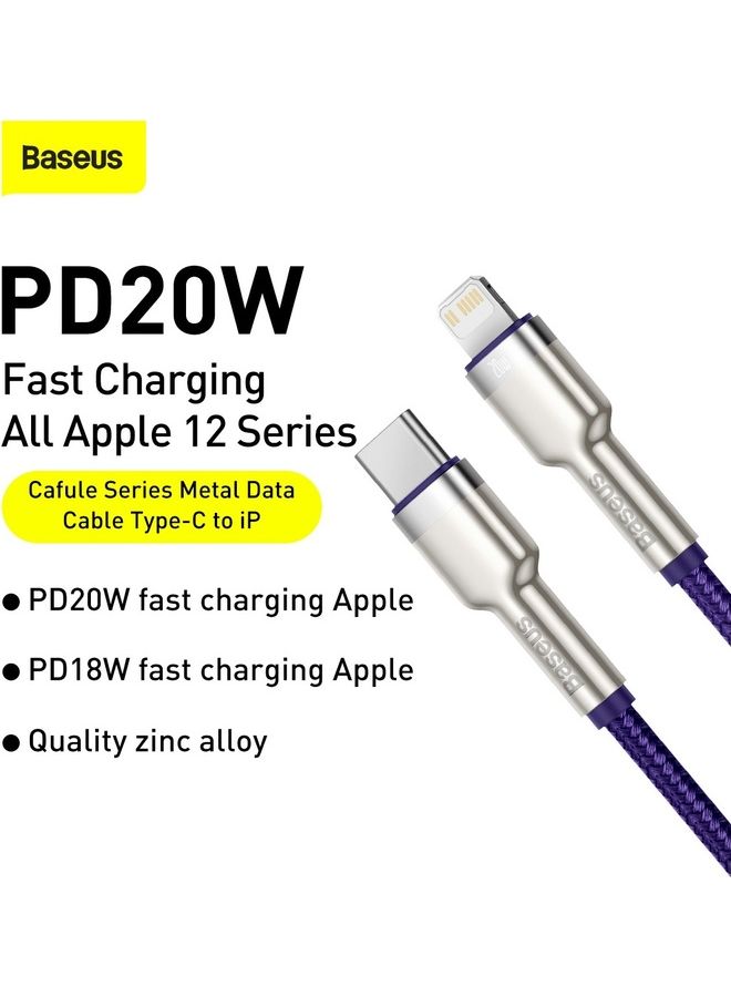 Baseus - USB C to Lightning Braided Nylon Fast Charging Data Transfer Cable 20W Power Delivery for iPhone 14/ 14 Pro Max/ 13 Pro/13 Pro Max/13/13 mini/ iPad 9/ 12 mini/12/12 Pro and All Lightning Series Silver/Purple - Image 1