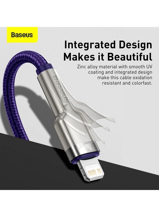 Baseus - USB C to Lightning Braided Nylon Fast Charging Data Transfer Cable 20W Power Delivery for iPhone 14/ 14 Pro Max/ 13 Pro/13 Pro Max/13/13 mini/ iPad 9/ 12 mini/12/12 Pro and All Lightning Series Silver/Purple - Image 1