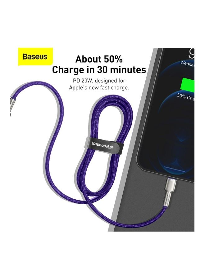Baseus - USB C to Lightning Braided Nylon Fast Charging Data Transfer Cable 20W Power Delivery for iPhone 14/ 14 Pro Max/ 13 Pro/13 Pro Max/13/13 mini/ iPad 9/ 12 mini/12/12 Pro and All Lightning Series Silver/Purple - Image 1