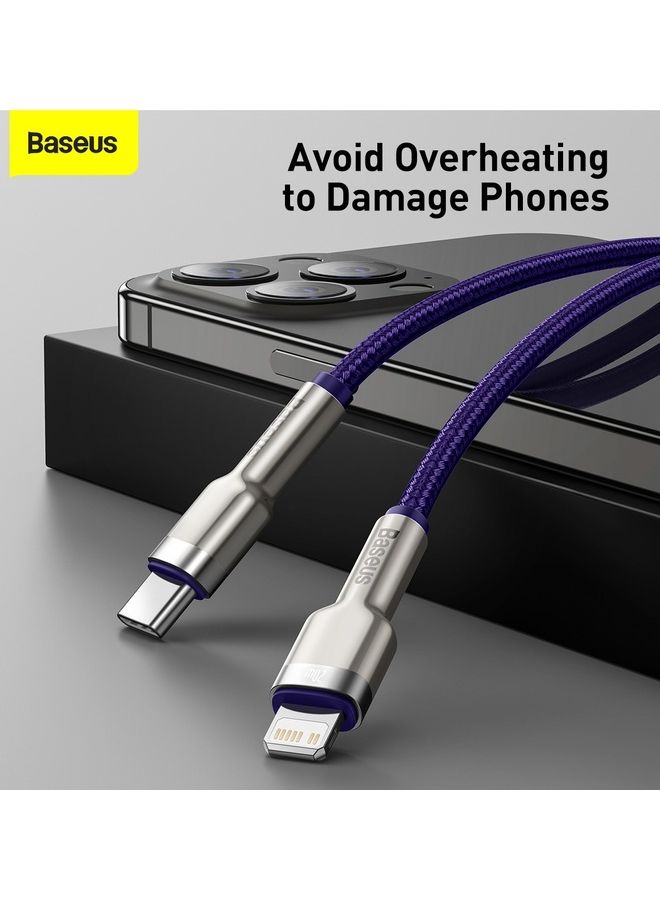 Baseus - USB C to Lightning Braided Nylon Fast Charging Data Transfer Cable 20W Power Delivery for iPhone 14/ 14 Pro Max/ 13 Pro/13 Pro Max/13/13 mini/ iPad 9/ 12 mini/12/12 Pro and All Lightning Series Silver/Purple - Image 1